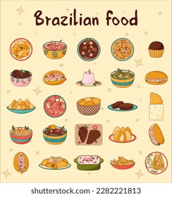 Set of Brazilian traditional food. Vector illustration in hand drawn style