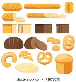 Set bread, baguette, loaf, cake, grocery, bakery