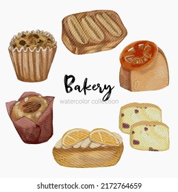 Set of bread and bakery products items for coffee shop elements and bakery showcase. Bakery Illustration in a flat style for cafe menu.