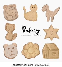 Set de productos de pan y panadería para los elementos de cafetera y escaparate de panadería. Panadería Ilustración en un estilo plano para el menú de café.