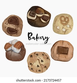 Set of bread and bakery products items for coffee shop elements and bakery showcase. Bakery Illustration in a flat style for cafe menu.
