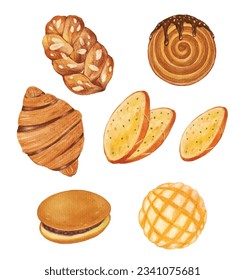 set of bread bakery watercolor