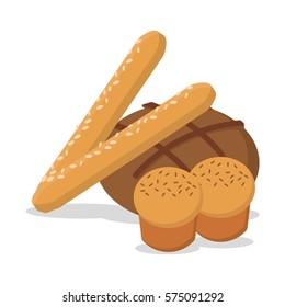 set bread baking with muffin baguette