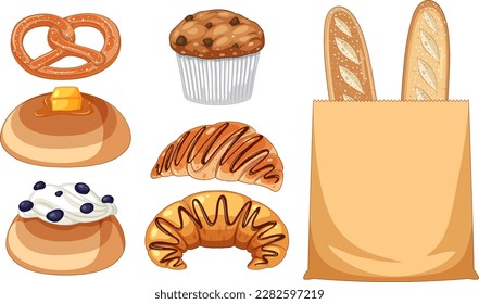 Set of bread and breakfast illustration