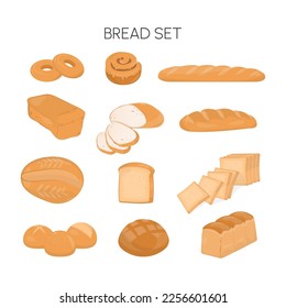 Set of bread elements on white background. Hand-draw style. Vector illustration.