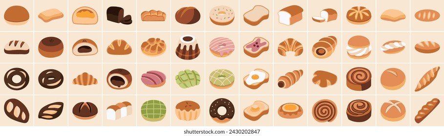 A set of bread  icons on  yellow background.