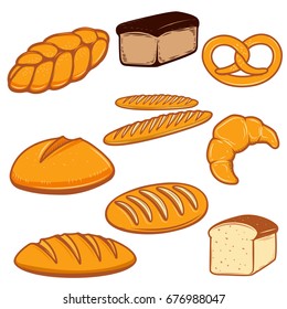 Set of bread illustrations. Fresh bakery. Design elements for poster, menu, flyer. Vector illustration
