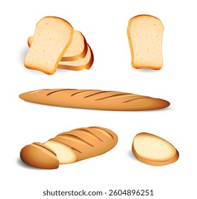 Set of bread isolated on white background. Vector realistic 3d illustration