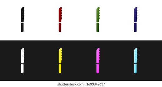 Set Bread knife icon isolated on black and white background. Cutlery symbol. Vector Illustration