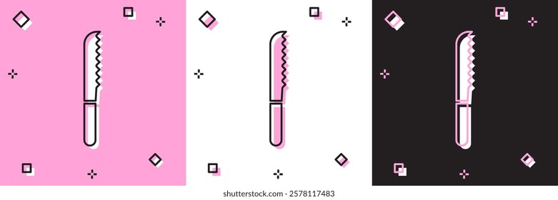 Set Bread knife icon isolated on pink and white, black background. Cutlery symbol.  Vector Illustration