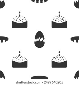 Set Bread loaf, Broken egg and Easter cake and candle on seamless pattern. Vector