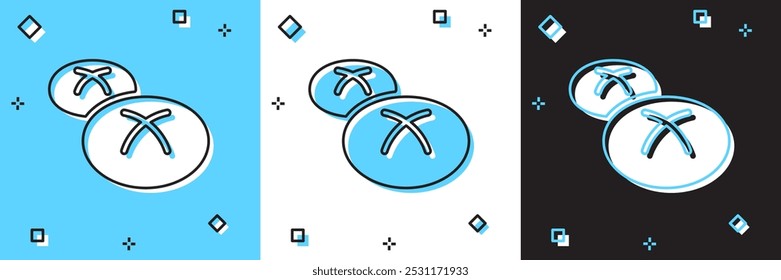 Set Bread loaf icon isolated on blue and white, black background.  Vector