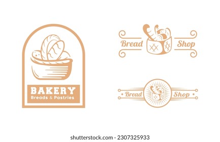 Set bread logo vector illustration. Bakery emblem design on white background