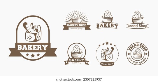 Set bread logo vector illustration. Bakery emblem design on white background