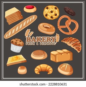 Set of bread and pastry bakery products illustration