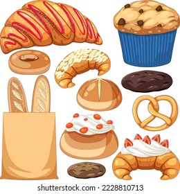 Set aus Brot- und Backwaren zur Illustration