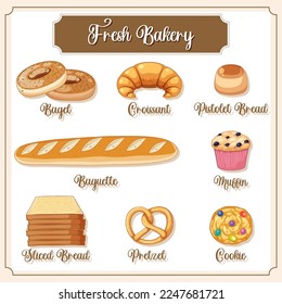 Set of bread and pastry bakery products illustration