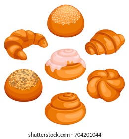 Set of bread rolls isolated illustration on white