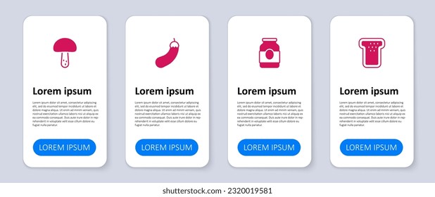 Set Bread toast, Jam jar, Eggplant and Mushroom. Business infographic template. Vector