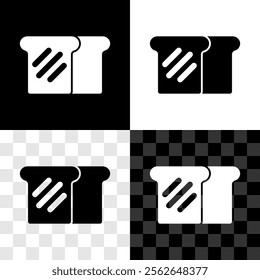 Set Bread toast for sandwich piece of roasted crouton icon isolated on black and white, transparent background. Lunch, dinner, breakfast snack.  Vector