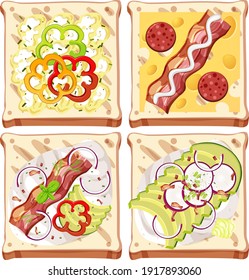 Set of bread with topping isolated illustration
