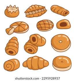 Set of bread vector illustration outline flat design