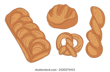 Conjunto de pães e produtos de panificação isolado