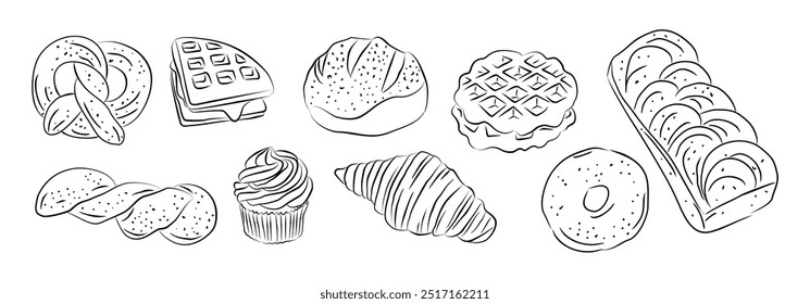 Set of breads, homemade different baked products