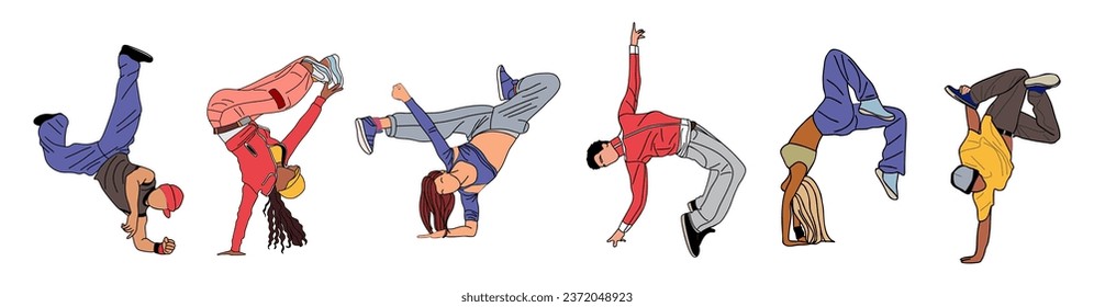 Set of Break dance Dancers in different poses.