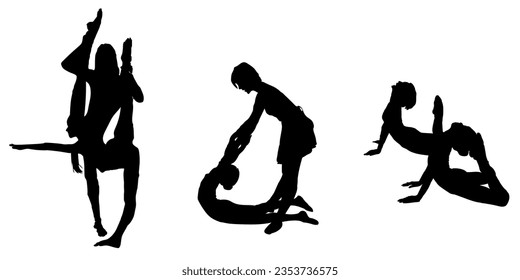 A set of break dance with partner. Silhouette collection vector.