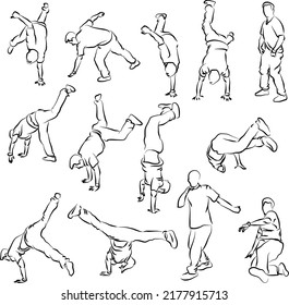 set of breakdance dancers silhouettes isolated on white background. street dance silhouette. Fictional character and plot svg