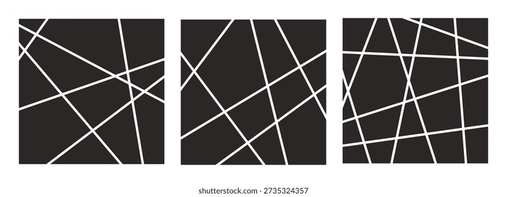 Set of breaked squares. Abstract random chaotic straght lines pattern. Vector