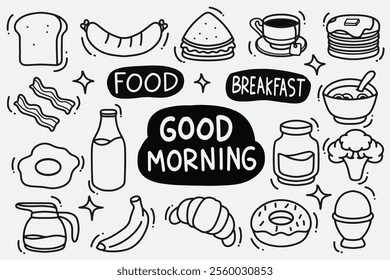 set of breakfast doodle good for background, wallpaper, icons, element design, etc