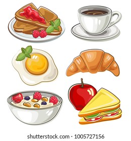 set of breakfast in doodle style