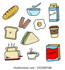 Set of breakfast food cartoon illustration isolated on white background