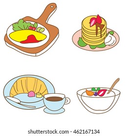 set of breakfast food doodle vector 