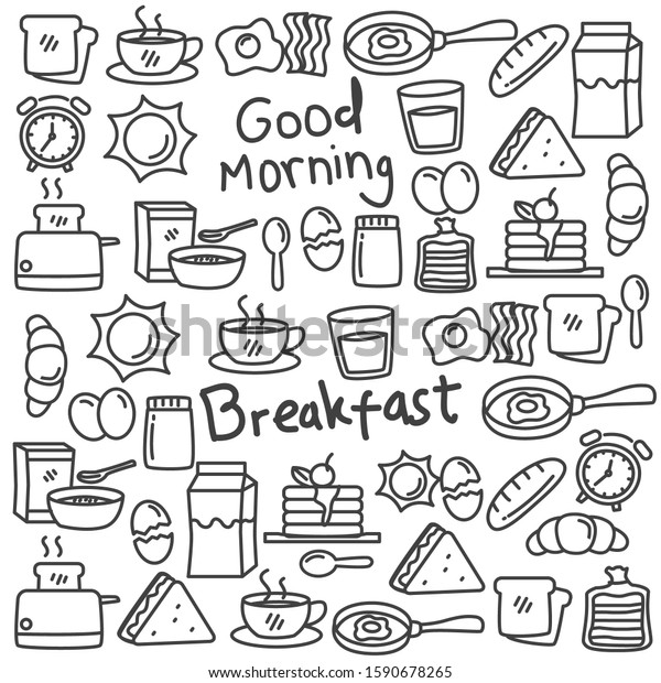 Set Breakfast Food Doodle Vector Illustration Stock Vector (Royalty ...