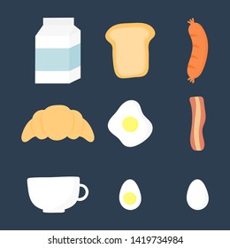 set of breakfast food and drinks isolated on blue background. illustration vector.