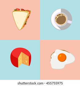 A set of Breakfast food and hot drinks. Icons.