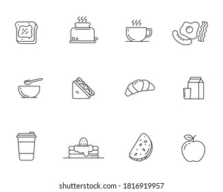 Set of breakfast food icon in simple linear style isolated on white background 