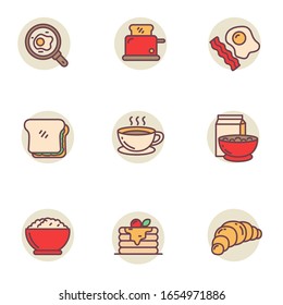 Set of breakfast foods icons in linear color style isolated on white background 