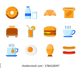 Set von Frühstück Symbol flach Farbe Stil. Symbole für Website, Magazin, App und Design.