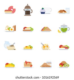 Set of breakfast icons in flat style