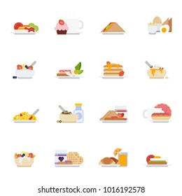 Set of breakfast icons in flat style
