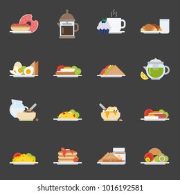 Set of breakfast icons in flat style