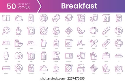 Set of breakfast icons. Gradient style icon bundle. Vector Illustration