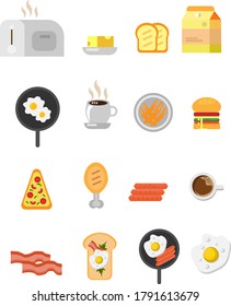 Set of breakfast icons isolated on white background.