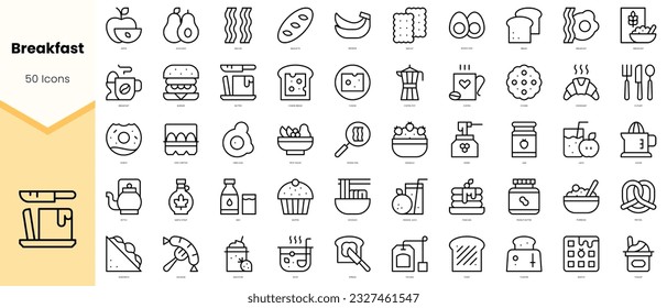 Set of breakfast Icons. Simple line art style icons pack. Vector illustration