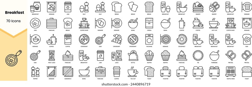 Set of breakfast icons. Simple line art style icons pack. Vector illustration
