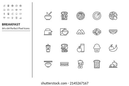 conjunto de iconos de la línea de desayuno